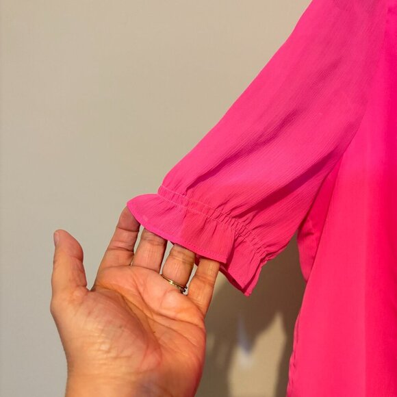 J. Crew Pink Ruffle Short Sleeve Button Front Blouse - Picture 5 of 11